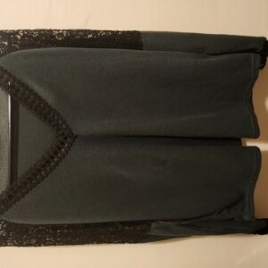 Shein V neck waffle knit long sleeve top with lace accents